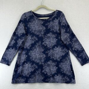 J. Jill Purejill Super Soft Tunic Top Sz L Petites Blue Scoop Neck L Sleeves EUC